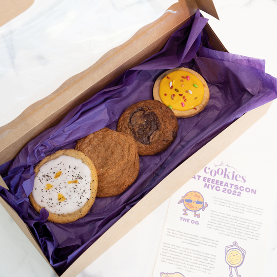 A custom-designed box of cookies for a PR Package for EEEEEATSCON and Chase Sapphire.